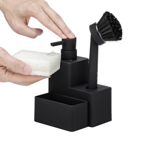 Dispensador de jabón de cocina con jabonera, dispensador de jabón líquido de manos con soporte para esponja | Organizador multifuncional solución para el pedido de casa