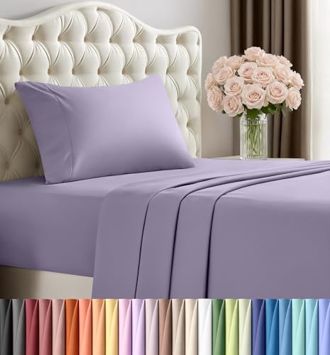Image of Utopia Bedding Twin Sheet Set - 3 Piece Bed Sheets for Twin Size Bed, Soft and Breathable Microfiber, Includes 1 Fitted Sheet, 1 Flat Sheet and 1 Pillowcase - Oeko Tex (Lavender)