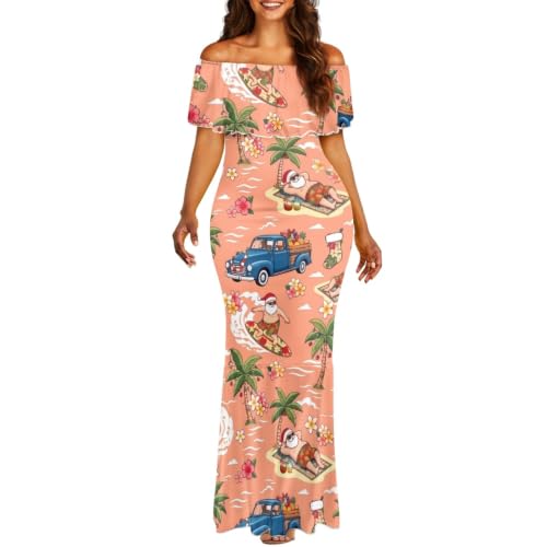 Image of Polynesian Dresses for Women Off Shoulder Maxi Dress Puletasi Samoan Dresses S-7XL