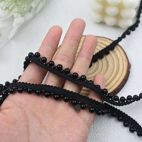 PEARLY JUN 2 Yards Pearl Beaded Trim Bead Lace Border Black Edge Ribbon Strips for Sewing Wedding Dress Applique Bridal Straps Embellishments Decoration - Thumbnail 6