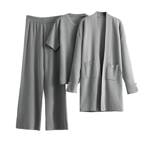 3 Piece Outfits for Women Cardigan Sweater Top and High