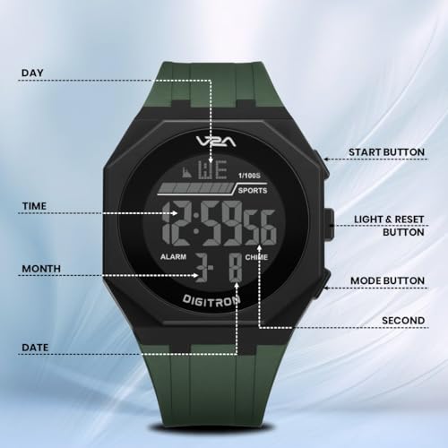 Image of V2A Digitron 3009 Digital Sports Watch for Men & Boys | Big Dial, Alarm, Stopwatch, 12 /24H | LED Luminous Display | 3 ATM Water Resistant Training | Gifts for Men & Boys
