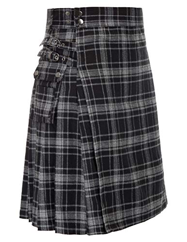 SCARLET DARKNESS Men's Scottish Highlander Utility Kilt Gray S