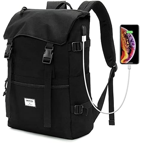 KINGSLONG Laptop Backpack Men Women Waterproof Rucksack Fit for 15.6 Inch Laptop, 20-25L Expandable Roll Top Backpacks, Large Capacity Bookbag Casual Daypack for Travel/Hiking/Business/College - Black Cover