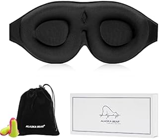 ALASKA BEAR Contoured Cups Sleep Mask for Women Men 100 Percent Blackout, 0 Pressure Blindfold for Sleeping Cool 3D Design Eyeshade - w/ Silky Bag and Memory Foam Earplugs - Pitch Black