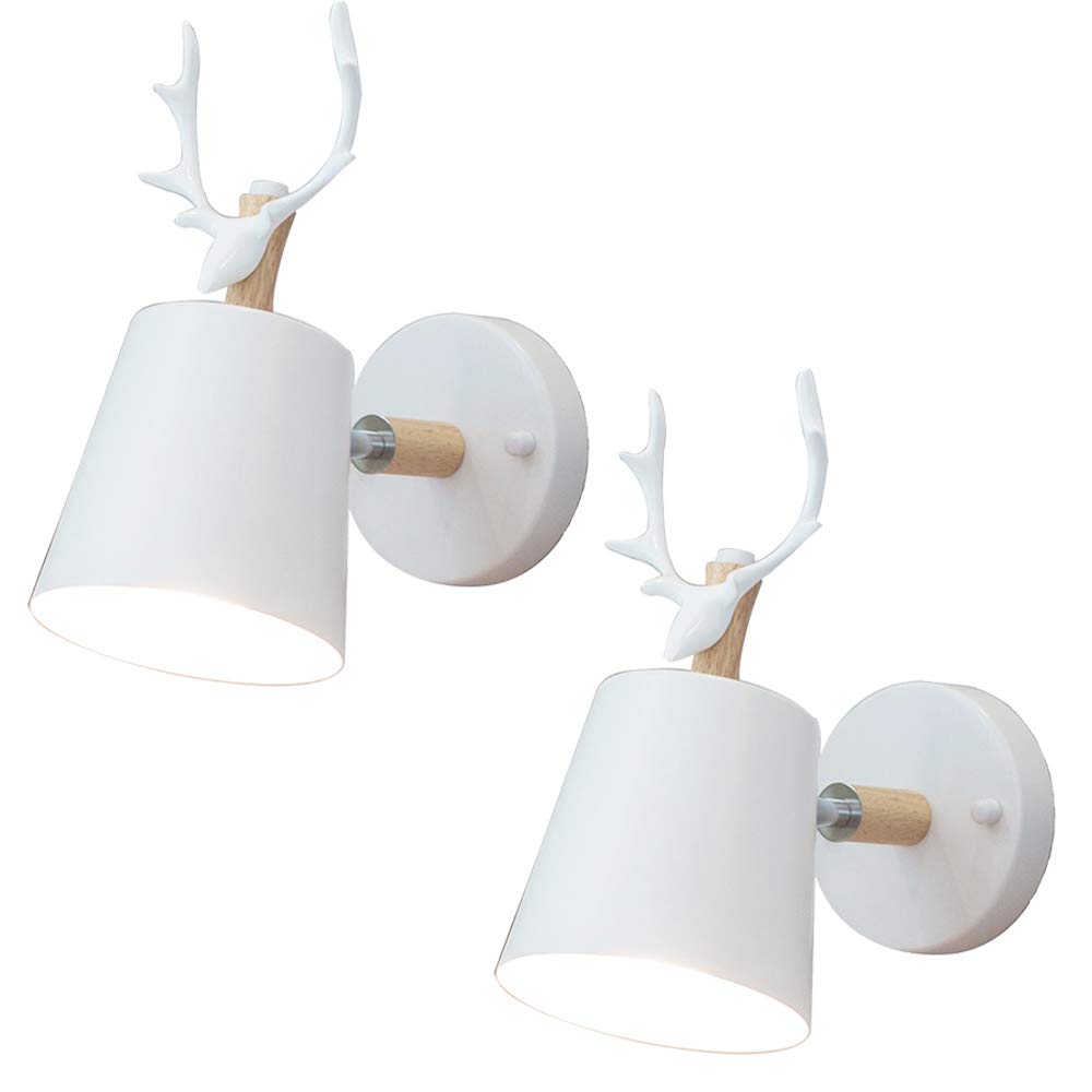 Mengjay 2 Pieces E27 Metal Wall Lamp Modern Antlers Wall Light Painted Wall Spotlights Perfect for Bedroom, Living Room, Bathroom, Hallway, Stairs (White)
