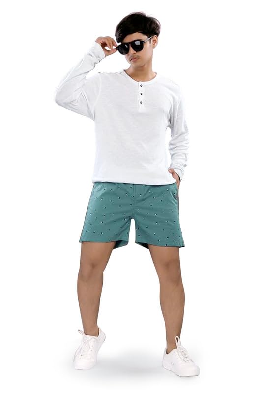 Image of UNOseven Shorts for Boys - 100% Cotton Printed with Side Pockets - Pack of 2 - Available from Size 7 Years to XL