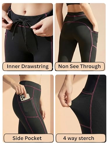 Image of BLINKIN Women's 3 /4 Gym Wear Tights for Women with Side Pockets : Perfect for Active Wear, Yoga & Workout - The Ultimate Gym Pants for Woman & Girls (015)