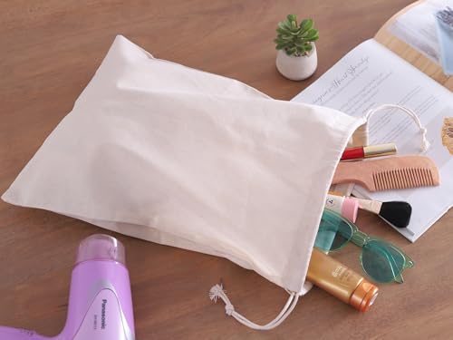 Image of Popular Handicrafts Organic Cotton Dust Proof Storage Bags with Drawstring - Toy - Shoe - Travel - Cloth Bag for Handbags, Purses, & Sneakers - Lint - free Beige (3 Bags - 20 inchx26 inch)