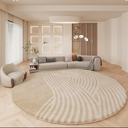 Tapis rond doux et moelleux beige et blanc de 100 cm lavable