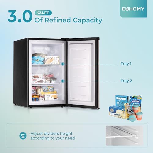 EUHOMY Upright freezer, 3.0 Cubic Feet, Single Door Compact Mini Freezer with Reversible Stainless Steel Door, Small freezer for Home/Dorms/Apartment/Office, Silver on Fridge.com
