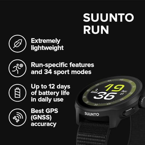 SUUNTO Run Sports Watch, 1.32" AMOLED Touchscreen w/Crown Button, 12D Battery Life, Dualband Accurate GPS, Wrist Heart-Rate & Sleep Health Tracking, 35g Lightweight & 4GB Offline Music, All Black by SUUNTO - Image 2