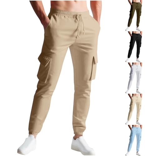 Men's Cargo Jogger Pants Slim Fit Elastic Waist Drawstring Stretch Work Pants Straight Leg Tapered Casual Pants