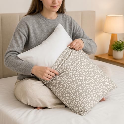 Image of Cotton Pillow Cover Set (1 Pair) | 20x30 Inch | Soft Breathable Cotton Fabric - Comfortable, Durable & Easy Care - 2 Pcs Set |Beige Wild Spot Print