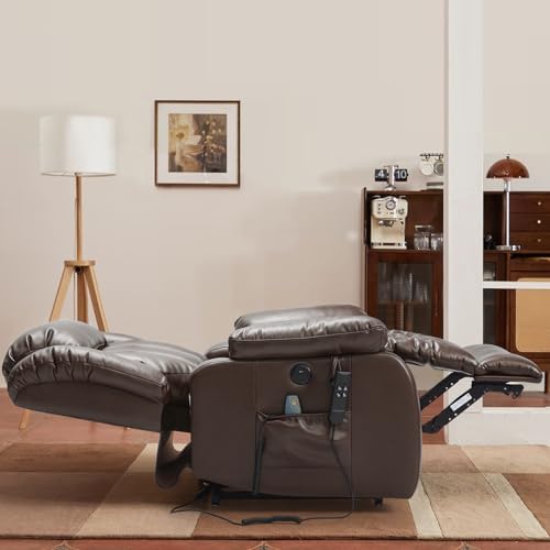 Infinite Position Dual Motor Power Lift Recliner Chair for Seniors,Lay Flat Lift Chairs Breathable Leather Recliners, USB Ports&2Remote(Brown)