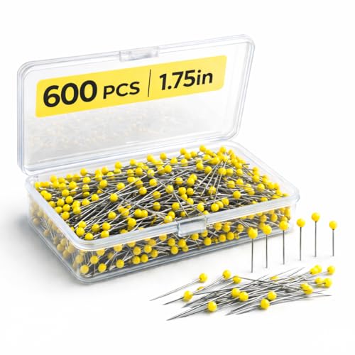 600 PCS Yellow Glass Head Sewing Pins 1.75 Inch Long Pins for Quilting