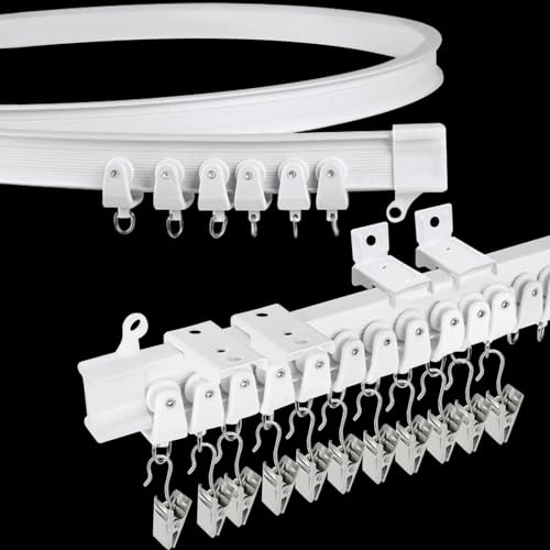 Ceiling Curtain Track, Flexible Curtain Rail for Bay Window, 3m Bendable Curtain Track Wall or Ceiling Mounted Heavy Duty Curtain Track System Curved Curtain Rails and Fittings, Room Divider