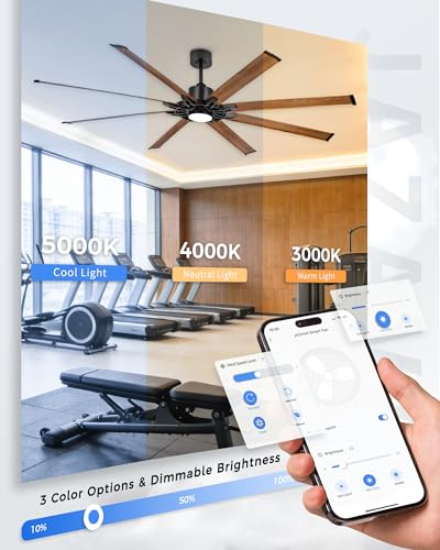 JAZAVA 84 Inch Large Ceiling Fan with Light, Industrial Ceiling Fan with 8 Aluminum Blades, Compatible with Alexa, 6-Speed Reversible DC Motor, Ideal for Covered Indoor Outdoor Spaces, ZCCF05AWD-84 thumbnail 8