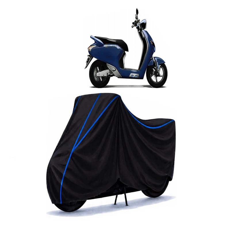 Image of Scooty Cover Water Resistant for Bounce Infinity E1 | Universal Scooter & Bike Cover | Heavy Duty UV Dust, Rain & Scratch Protection | Elastic Fit All Weather Indoor Outdoor | Black with Blue Piping