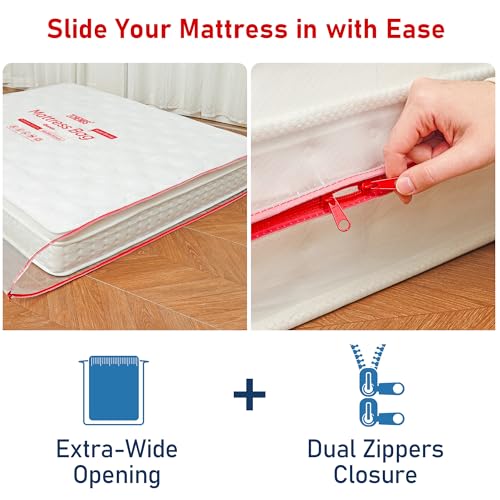 Image of ZCHENBS - 2 PK Queen Mattress Bags for Moving, Waterproof Mattress Storage Bag with Zipper, 5 Mil Thick Heavy-Duty Bed Protector Cover for Moving, Reusable (Transparent /Red, 2 Pack)