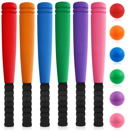 Seenelling 6 Set 16 Foam Baseball Bat Set Including 6 Bats and 6 PE Equipment for Elementary School Foam Baseball Bat for Safety Play
