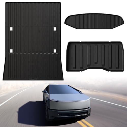 LASFIT Truck Bed Mat for Tesla Cybertruck 2024-2026 6FT Bed Liner Car Accessories Custom Fit TPE All Weather Pickup Cargo Liner Frunk Rear Sub Trunk Mat Set 3PCS