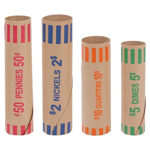 Preformed Coin Wrappers 100 PCS Coin Rolls Wrappers Assorted for Quarter, Dime, Nickel, and Penny Coin Wrappers