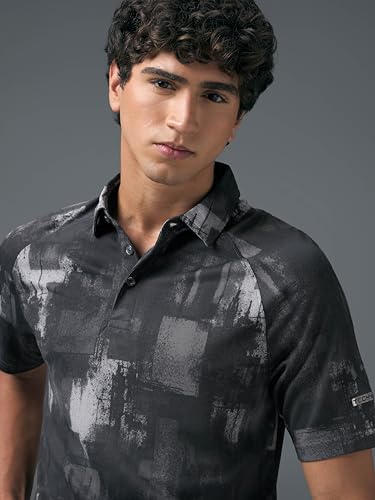 Image of TECHNOSPORT Mens Slim Fit All Over Print Half Sleeve Polo T-Shirt with UPF50+, Quick Dry for Regular Use
