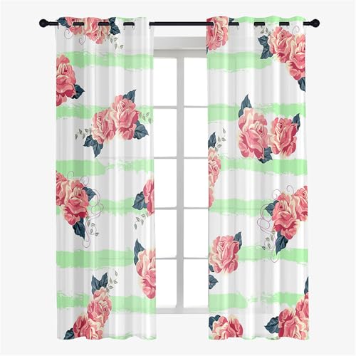 Hiseng Cortinas Salon Modernas, Bonitas Cortinas Dormitorio Juvenil con Ojales, Translucidas Visillos para Ventanas Habitacion, Visillos Salón 2 Piezas (Clavel Rayado,107x160cm)