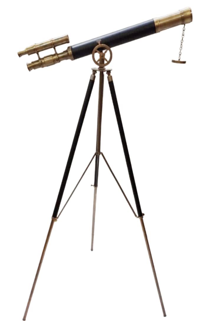 Vintage Marine Double Barrel Maritime Antique Brass Telescope Nautical Fully Brass Leather Adjustable Tripod Stand