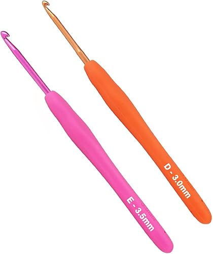 Gancho de ganchillo de 0.118in y 0.138in, 2 unidades, agujas de mango de goma de agarre suave, juego de ganchos de ganchillo ergonómicos, aguja de