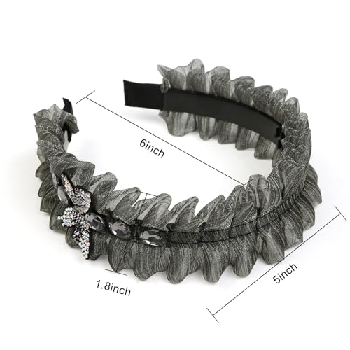 Tebiekoy RUFFLED HEADBANDS FOR WOMEN Ruffled Headband For Women Non Slip Fashion Flounce Headbands Exquisite Pleated Rhinestone Hairband Butterfly Lace Mesh Hair Accessories thumb #2