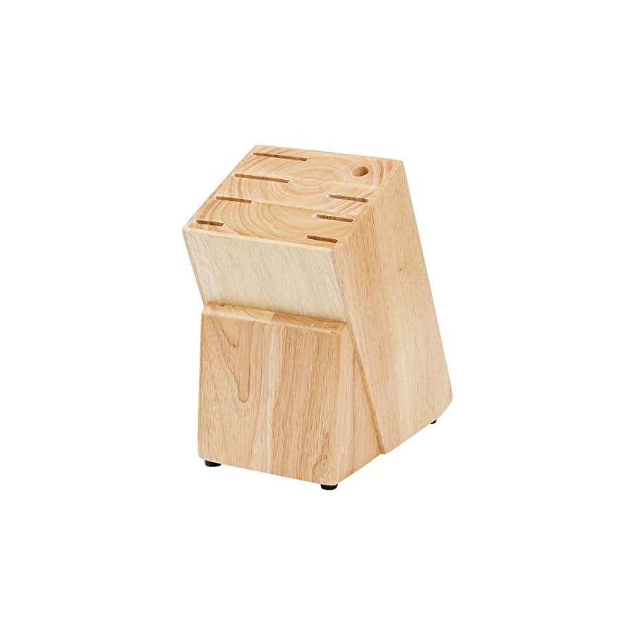 Amazon Basics 9 Pieces Premium High-Carbon Stainless-Steel Blades with Pine Wood Knife Block Set, Kitchen, Black