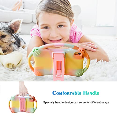 TopEsct Kids Case for iPad mini 7 (A17 Pro) 2024 /iPad Mini6 2021, Shockproof Silicone Cover with Handle Stand for 8.3" iPad mini 6th/7th Gen,Rainbow