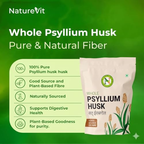 Image of NatureVit Psyllium Whole Husk, 200g [Sat-Isabgol] [Fiber Supplement, Perfect for Keto Bread and Gluten Free Baking]
