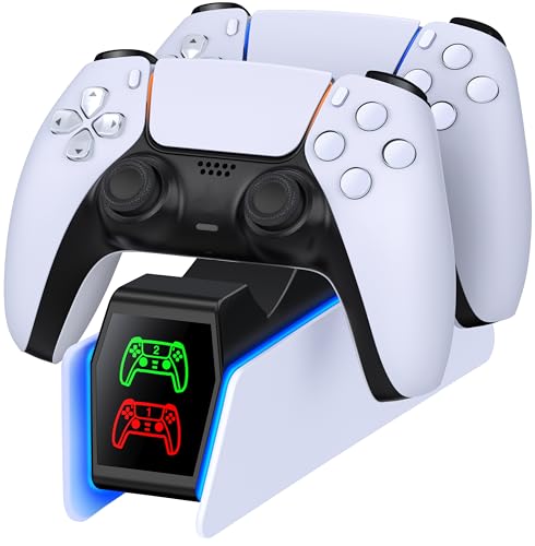 GAMSINGY PS5 Controller Ladestation mit EU-Netzteil, PS5 Ladestation für Dualsense Wireless/Edge Controller, Ladestation für PlayStation 5 Controller mit 2Std Schnelllade/Cooles RGB Licht