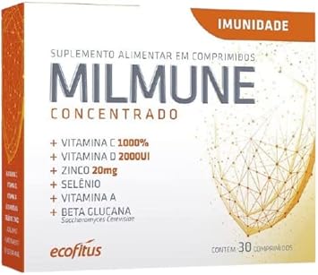 Milmune Concentrado, Suplemento Alimentar com Vitaminas C, D, A, Zinco e Selênio, 30 Comprimidos