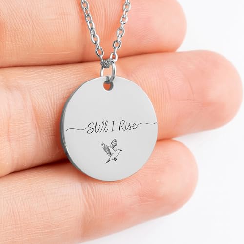 Personalized Still I Rise Necklace | Custom Bird Inspirational Jewelry | Engraved Motivational Strength Gift4