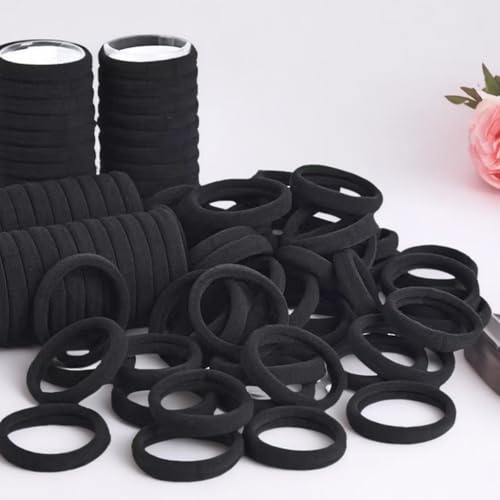 Generic 100 Pack Womens Elastics Hair Tie, No Damage Black Nylon Cloth Fabric Elastic Hair Ties, Large Soft Seamless, Perfect for Medium to Thick Hair