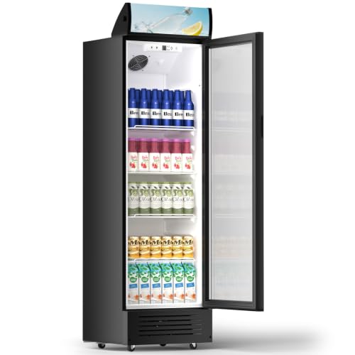 Image of Electactic 9.1 Cu.Ft Commercial Refrigerators, Display Refrigerator with Double-Tempered Glass Door, Commercial Display Fridge with 4 Adjustable Shelves & LED Light, for Shops, Restaurants, Bars