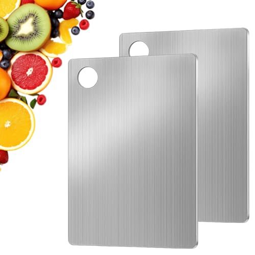 2 tablas de cortar de titanio de acero inoxidable, 15 x 24 cm, sin BPA, doble cara, de titanio, tabla de cortar en ambos lados, antibacteriana, para carne, verduras, frutas
