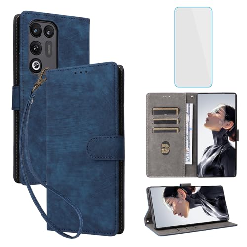 IUQXU Handyhülle für ZTE Nubia Red Magic 11 Air Hülle mit Panzerglas RFID Stoßfeste Schutzhülle Klapphülle Geldbörse Lederhülle für Nubia RedMagic 11 Air Red Magic 11Air RedMagic11Air Blau