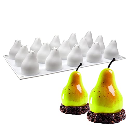 Moule en silicone à 15 cavités en forme de poire pour gâteau mousse, moule à dessert 3D, décoration de gâteau, démoulage facile, outil de cuisson multi-usage