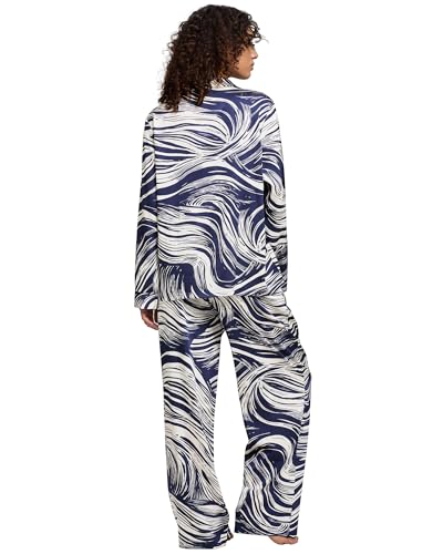 Image of YiNi LuLu Womens Silk Satin Pajamas Set Button Down 2 Piece Pjs Long Sleeve Oversized Sleepwear with Pockets