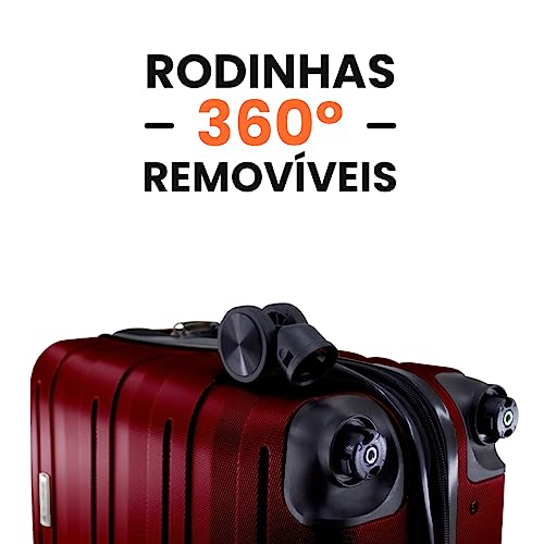 Kit Mala Bordo Viagem Frasqueira Bagagem de Mão Padrão ANAC ABS Rígido Roda 360º (Vermelho)