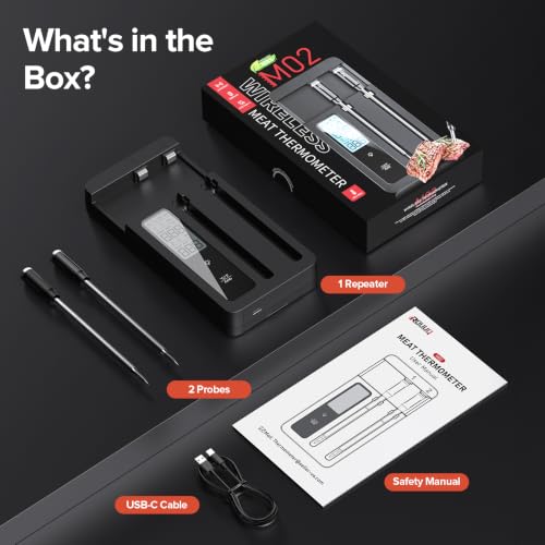 ROUUO Wireless Meat Thermometer, 2 Probes, 360FT Bluetooth, 1-Sec Read | 2 wireless probes, repeater base, 360FT Bluetooth, 1-sec read, 572°F ceramic heads, 150H base, IP67 dishwasher-safe - image 8
