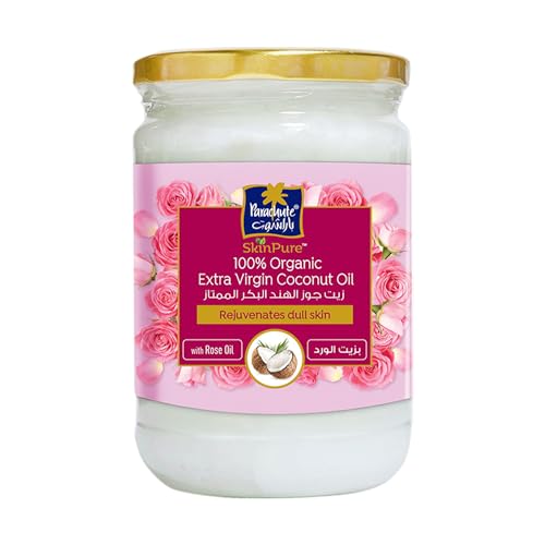 Image of inchParachute Advansed SkinPure 100% Organic Extra Virgin Coconut Oil with Rose Oil |Face & Body Oil Moisturizer| For Soft, Smooth, Rejuvenated Skin |Boosts Collagen| Cold Pressed | 6.7 fl.oz | Glass Jar inch