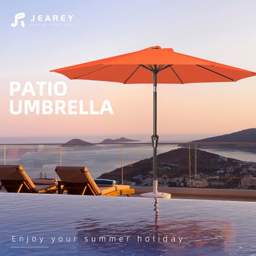 Image of JEAREY Outdoor Patio Umbrella 9FT Outdoor Table Umbrella with Push Button Tilt and Crank, Market Umbrellas 8 Sturdy Ribs UV Protection Waterproof for Garden, Deck, Pool (Red Orange)