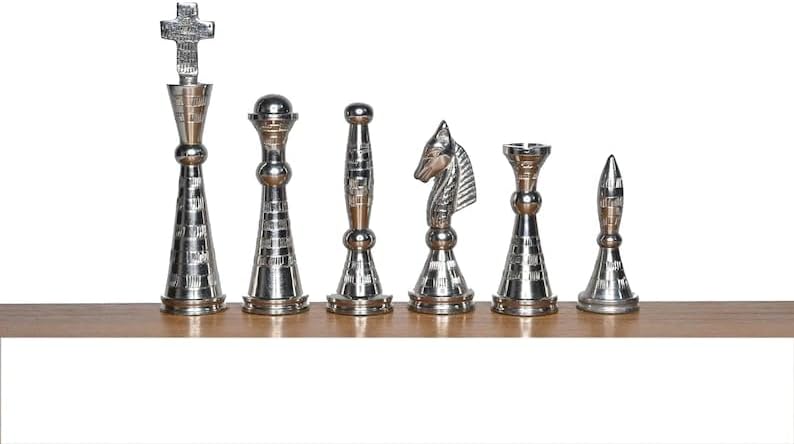 The Exquisite Carved Brass Metal Chess Set | Solid Metal Combo Chess Pieces & Metal Brass Board Luxury Chess Set | Chess Set for Coffee Table image 3