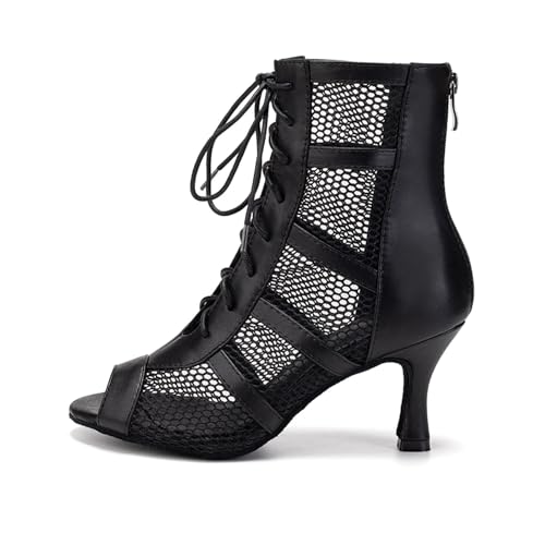 AOQUNFS Women Ballroom Dance Shoes Lace-up Open Toe Ankle Boots Salsa...